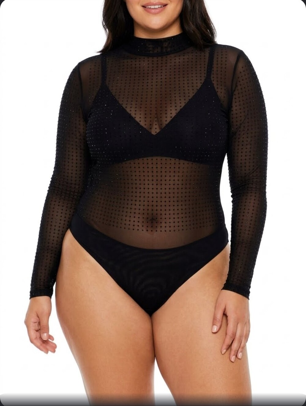 Forever 21 Plus Sheer Long-Sleeve Mesh Bodysuit - Black Size 2x NWT